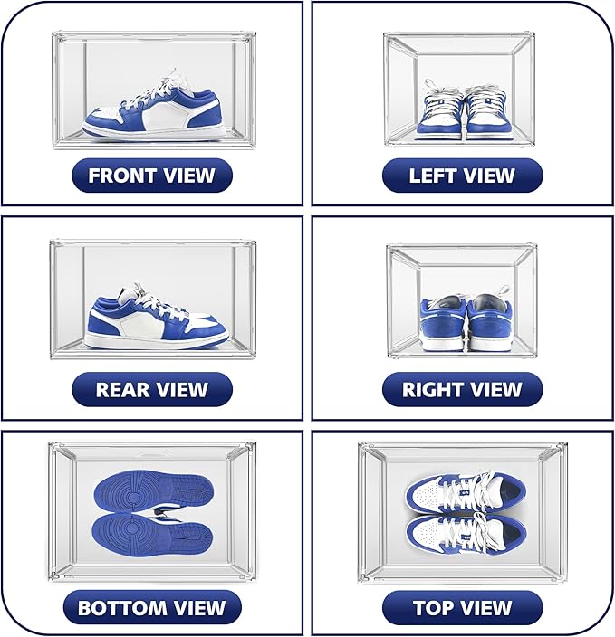12 Pack Shoe Organizer Clear Plastic Stackable Shoe Storage Boxes with Magnetic Lid Acrylic Display Case Shoe Sneaker Rack for Closet,Fit up to US Size 12