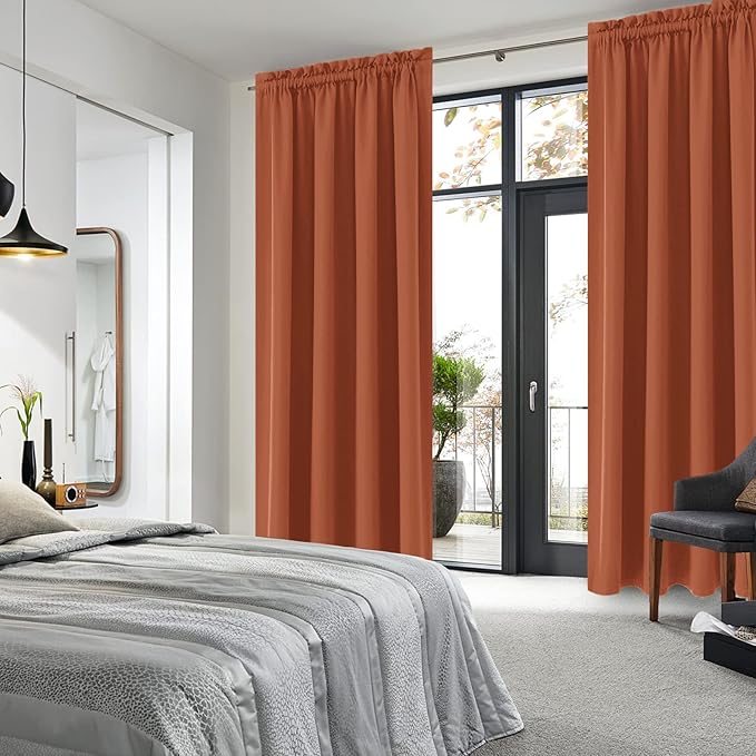 DWCN Blackout Curtains Thermal Insulated, Energy Saving & Noise Reducing Bedroom and Living Room Curtains, Burnt Ochre, W 52x L 95 Inch, Set of 2 Rod Pocket Curtain Panels