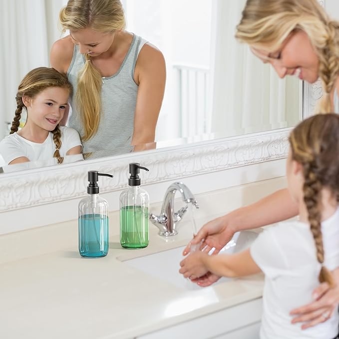 AmazerBath Glass Soap Dispenser, 2-Pack Clear Glass Soap Dispenser with Pump Bronze Rustproof, 17 Oz Bathroom Hand Soap Dispenser Bottle for Liquid Lotion, Kitchen Dish Soap Dispenser