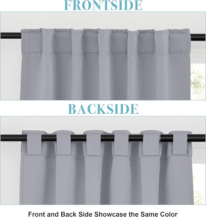 RYB HOME Blackout Curtains for Bedroom - Small Window Treatment Panels Full Privacy Thermal Insultaed Solar Drapes for Bathroom Dining Basement, Wide 42 x Long 45, Silver Grey, 2 Pcs