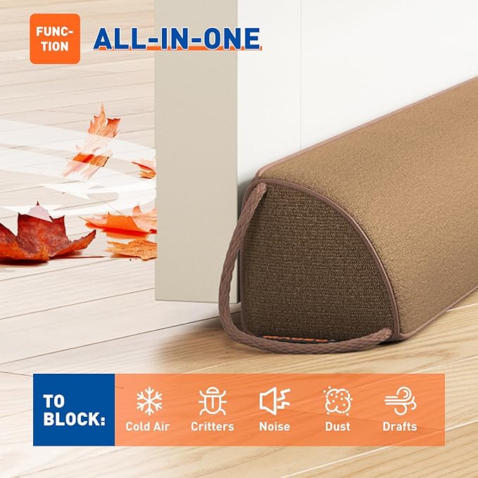 MAGZO Door Draft Stopper 36 Inches, Weighted Triangular Door Snake for Winter Noise Blocker with Hook Loops,Brown