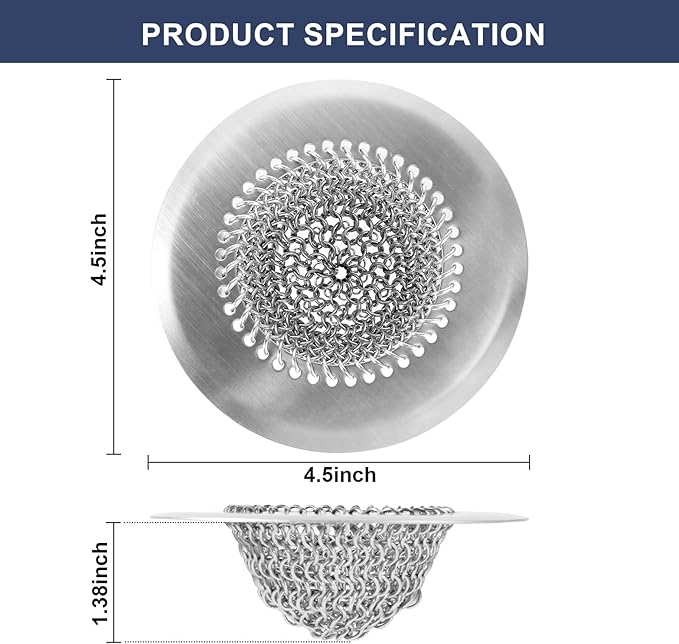 Sink Drain Strainer Kitchen Mesh Sink Strainer, Reversible Easy Clean Stainless Steel Large Kitchen Filter Trap Basket, Flippable Food Catcher for Garbage Disposal Without Clogging