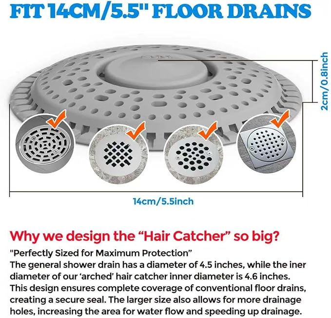 zaa Shower Drain Hair Catcher, 2 Pack Premium Silicone Drain Protector & Shower Drain Cover, Shower Installation Kits for Flat Drains of Shower Room, Bathroom, Gray