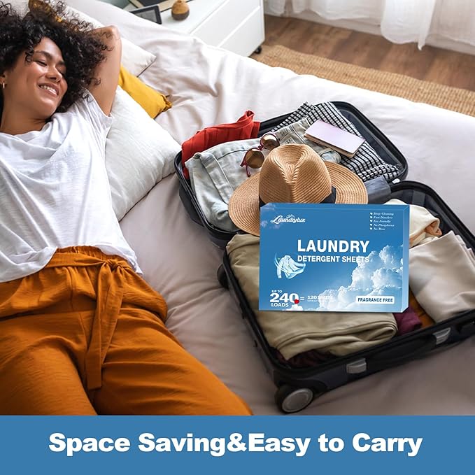 Laundry Detergent Sheet, Eco-Friendly & Hypoallergenic Wash Strips, Natural Ingredients, Ultra-Concentrated, Travel-Ready, No Plastic Jug- Unscented, (240 Loads) 120 Sheets