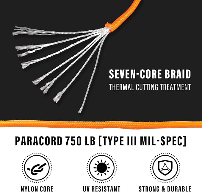 Braid 7 Strand Outdoor Survival Paracord Polyester Rope Nylon Rope Mix Thick Heavy Duty Ropes 5/32'' 50ft 4Packs High Strength Perfect for Clothesrope Camping Hiking and Other Outdoor Activities
