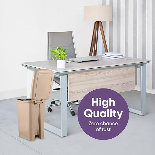 Superio Slim Step On Trash Can, Beige Waste Bin with Foot Pedal Lid 26 Liter, Kitchen, Under Desk, Office, Bedroom, Bathroom (2, 2.5 Gallon)