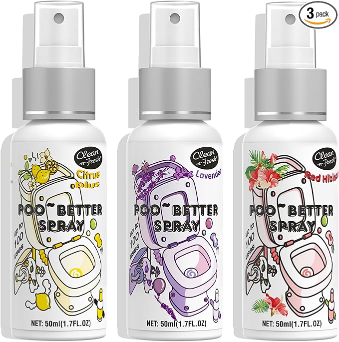 Clean-n-Fresh Toilet Spray, Variety Pack of 3 - Citrus/Lavender/Hibiscus, Bathroom & Toilet Odor Elimination, Travel Size 1.7 Fl Oz Each, Total 5.1 Fl Oz