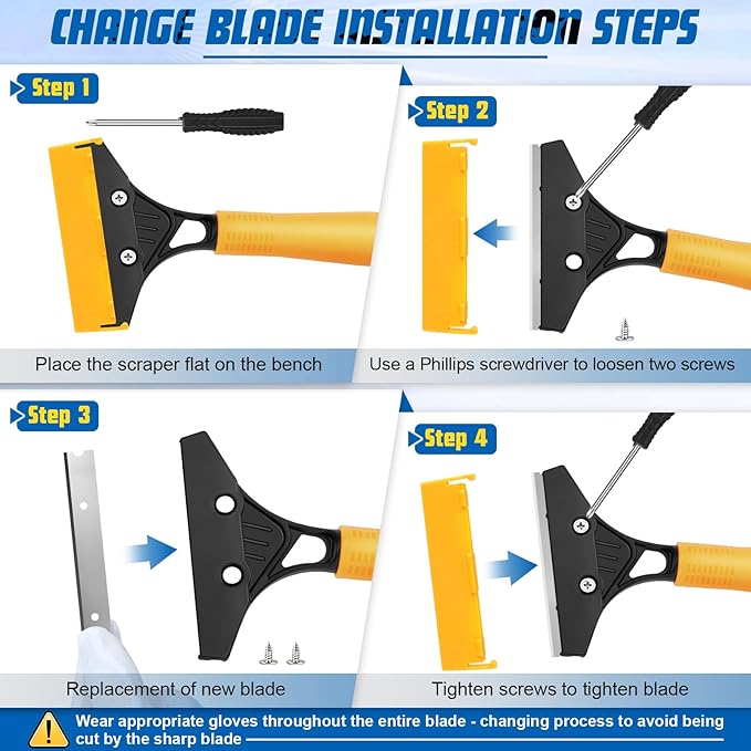 Floor Scraper Heavy Duty with Long Handle, 4 Inch Razor Blade Floor Scraper with 10PCS Extra Metal Blades,Paint Scrapers for Cleaning Wall Glass Tile Floor Paint Gum Stains Stickers Linoleum