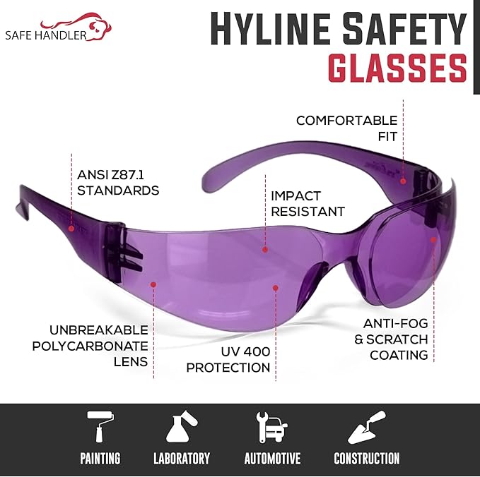 SAFE HANDLER Hyline Anti-Fog Color Safety Glasses Variety, Impact Resistant, Polycarbonate, Anti-Scratch
