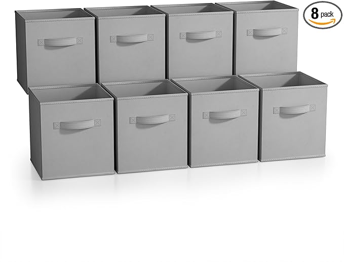 Sorbus Fabric Storage Cubes - 8 Foldable Storage Bins for Organizing Pantry, Cubbies, Toy Box - Clothes Storage & Closet Organizer - 11 Inch Collapsible Cube Baskets for Shelves with Handle