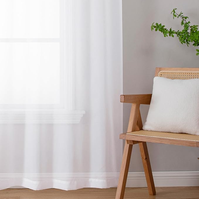 Chyhomenyc Extra Long White Sheer Curtains 144 inch 2 Panels, Translucent Backdrop Window Scarf Drapes for Canopy Bed/Wedding/Living Room/Anniversary, 12FT Length, Each 59Wx144L in, 2PCS