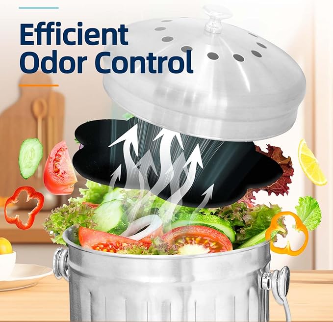 Stick-on Compost Bin Odor Filter: Activated Charcoal Deodorizer Sheets for Kitchen Trash Can, Compost Bucket, Diaper Pail, Garbage Can, Countertop and Recycle Bin - 6 Replacements 6.7" Flower Shape