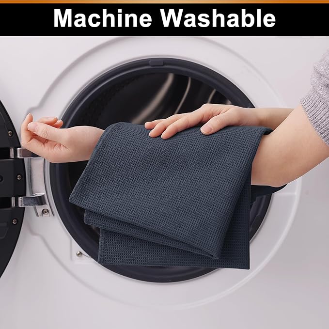 Homaxy 100% Cotton Waffle Weave Kitchen Towels - 4 Pack Soft and Absorbent Dish Towels - 16 x 26 Inches Quick Dry Hand Towels - Dark Grey