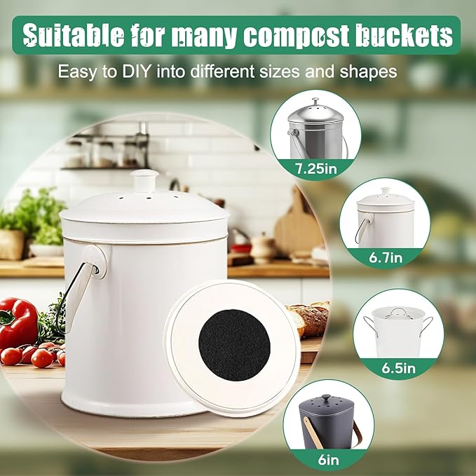 6.7 Inch Charcoal Filters for 10 Pack Kitchen Countertop Compost Bins - Extra Thick 0.3" for Longer Lasting Activated Carbon