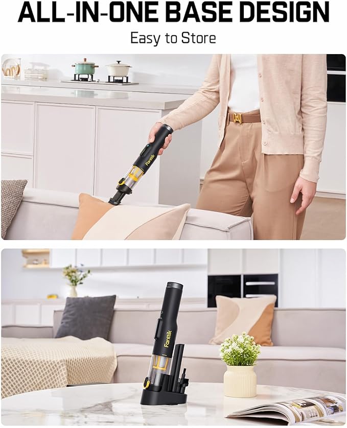 Fanttik Slim V10 Lite Cordless Handheld Vacuum, 0.98lb Lightweight with All-in-One Base Design, 12000Pa Suction & Smart LED Display, Portable Mini Vacuum Cleaner for Kitchen Table, Home, Car