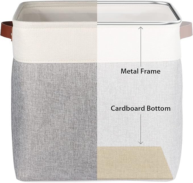 Univivi Storage Bins with Hard Bottom,13 x 13 x13 Cube Storage Baskets with Handles,Gray Foldable Fabric Storage Bins Organizer Baskets for Closet