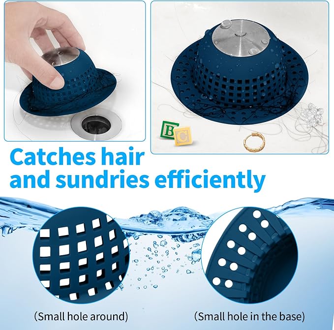 Shower Drain Hair Catcher, Bathtub Drain Cover Foldable Silicone Shower & Tub Protector for Pop-Up & Regular Drains