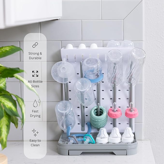 Baby Bottle Drying Rack – Large Vertical Bottle Dryer for 15 Bottles, Space-Saving Countertop Rack for Baby Bottles & Accessories, Compact Holder for Newborn Essentials