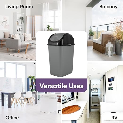 Superio Office Trash Can with Lid 9 Gallon Kitchen Garbage Can Bedroom Waste Basket 37 Qt. Swing Top Trashcan Plastic Durable Waste and Recycle Bin (2, Grey/Black)
