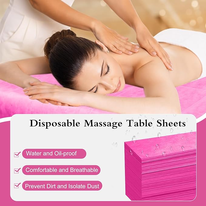 100 Pack Disposable Bed Sheets – 31.5 x 71 in Waterproof Non-woven Sheets for Massage, Spa, Tattoo & Salon Tables (Pink)