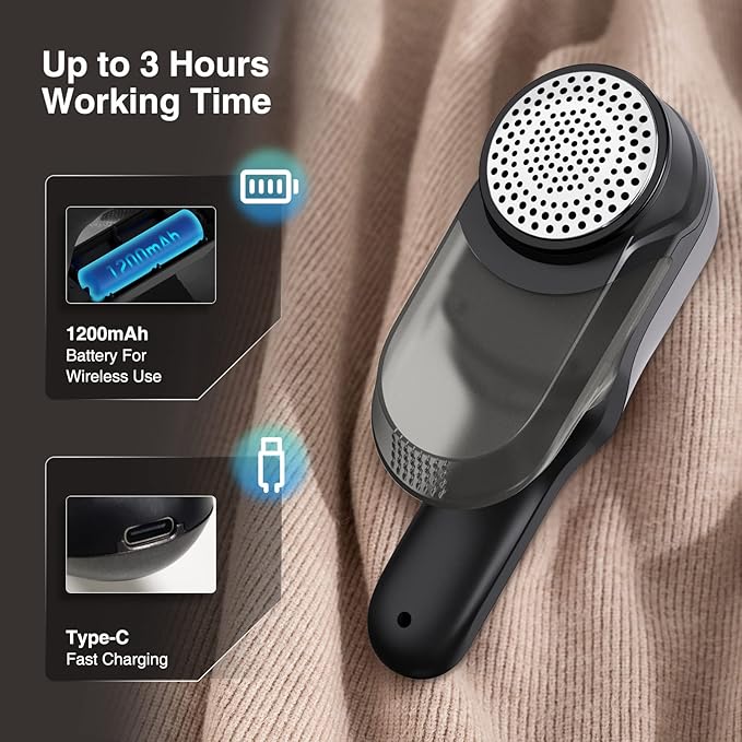 Fabric Shaver and Lint Remover with 2 Extra Blades, Led Digital Display Fabric Shaver for Furniture, 2 Speeds Powerful Ball Remover for Clothes Sweater Sofa Carpet (Black)