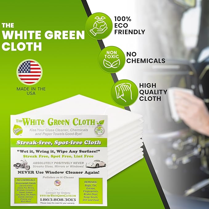 4-Pack Reusable Cleaning Cloths for Streak-Free Windows, Mirrors & All-Purpose Use – Chemical-Free, Absorbent, Non-Abrasive, 16" x 16" White Cleaning Rags, Made in The USA