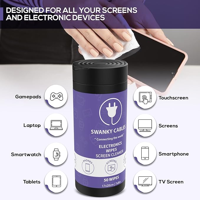 Screen Cleaner Wipes: Electronic Wipes for Screens - Computer Screen Wipes for Lens, Phone, Tv Screen and Monitor Cleaning - Tech Wipes & Microfiber Cloth (Canister, 200 Count)