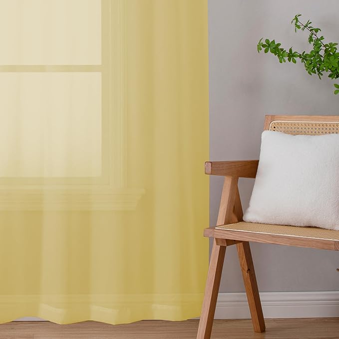 Chyhomenyc Yellow Sheer Curtains 72 Inch Length 2 Panels, Light Filtering Soft Airy Rod Pocket Voile Window Curtain Drapes for French Door Bedroom Living Room, Each 42Wx72L Inches