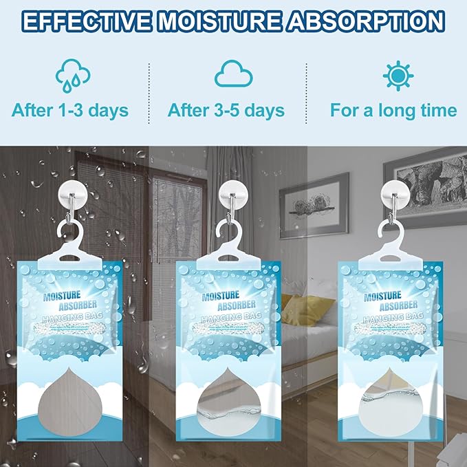 5 Pack Hanging Moisture Absorbers - Fagrance Free Dehumidifier Bags, 8.11 OZ, Removes Moisture & Odors, Humidity Absorber Packs for Closet Bedroom Kitchen