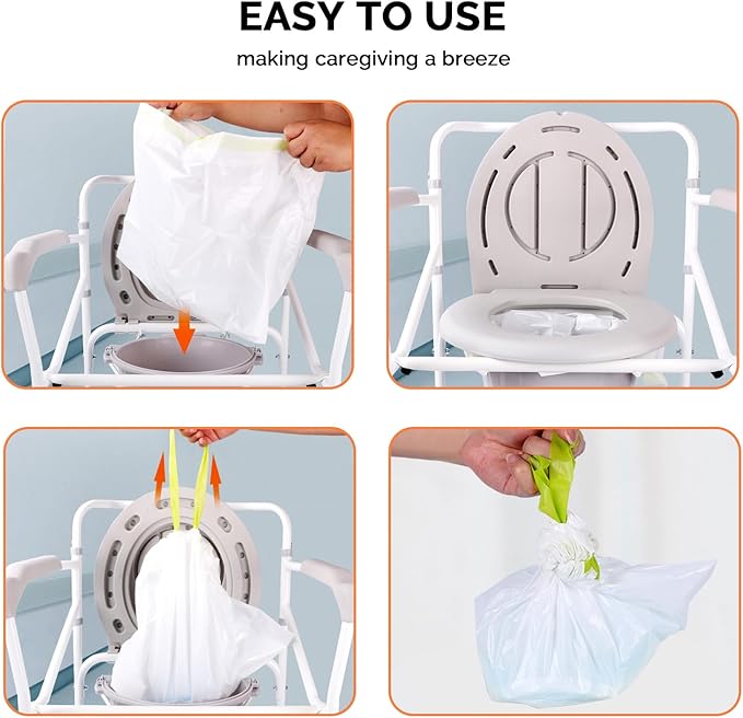 Commode Liners with Absorbent Pads - 60 Pack Disposable Potty Liners for Portable Potty Chair, Large Strong Bags for Camping or Portable Toilet with Gel - Fit All Standard Commode Chair Bucket