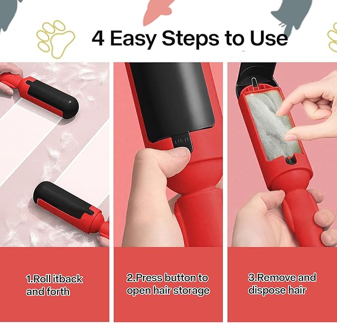 PAKEWAY 2 Pack Pet Hair Removal Tool, Reusable Dog & Cat Fur Remover with Comfy Non-Slip Handle, Portable Lint Roller with Self-Cleaning Base for Couch, Car Seat, Carpet, Bedding