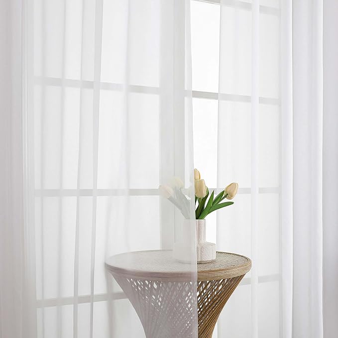 Chyhomenyc Extra Long White Sheer Curtains 144 inch 2 Panels, Translucent Backdrop Window Scarf Drapes for Canopy Bed/Wedding/Living Room/Anniversary, 12FT Length, Each 59Wx144L in, 2PCS