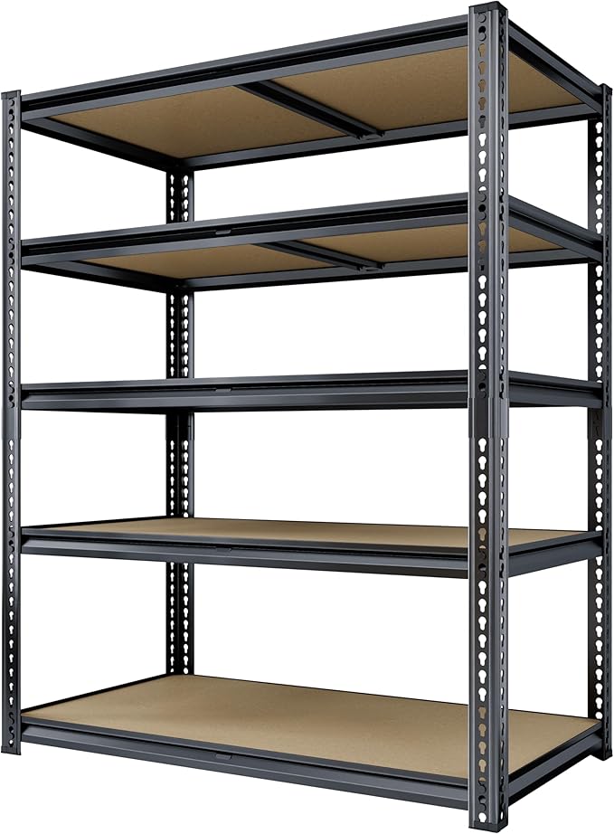 72"H Storage Shelves Heavy Duty, 2000LBS Garage Shelving, 5 Tier Metal Shelving Unit Adjustable Garage Shelves Utility Rack Shelf for Storage Warehouse Pantry Closet,35.6" W × 16" D × 72" H, Black
