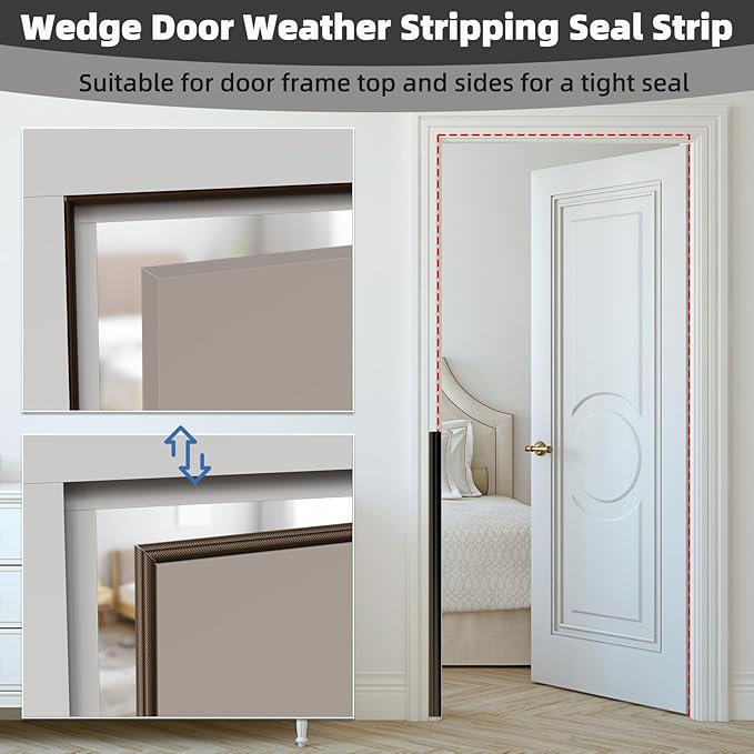 2Pcs×196" Wedge Weather Stripping Door Seal Strip for Door Frame & Window,Self Adhesive Window Insulation Draft Stopper Seal for Winter,Gray Foam Door Gap Filler for Soundproofing Light Blocker,Brown