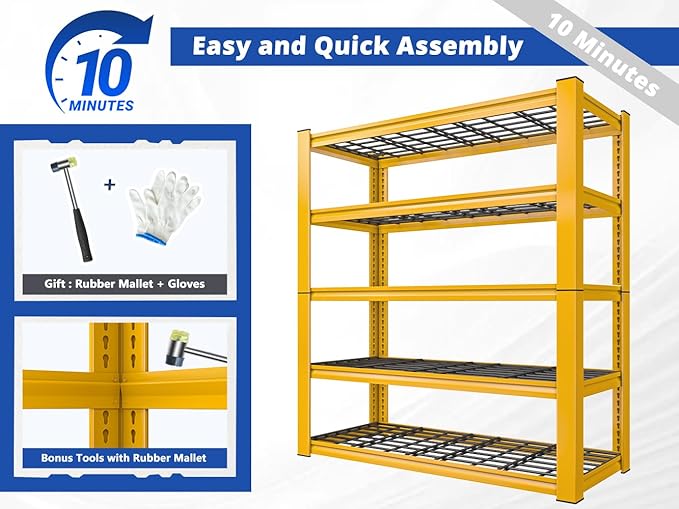 REIBII 72''H Garage Shelving 3010 LBS Storage Shelves Adjustable Metal Shelving 5 Tier Metal Shelves for Storage Industrial Shelf for Kitchen Pantry Warehouse Basement 72" HX35.5 WX16 D