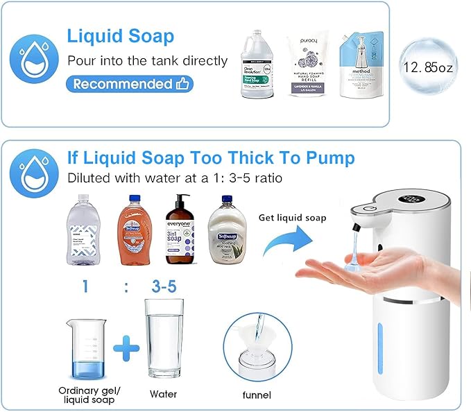 Automatic Liquid Soap Dispenser,6 Level Adjustable Liquid, Wall Mount Soap Dispenser,USB Rechargeable with LED Display,12.8oz/ 380ml Touchless Hand & Dish Dispenser for Bathroom, Kitchen