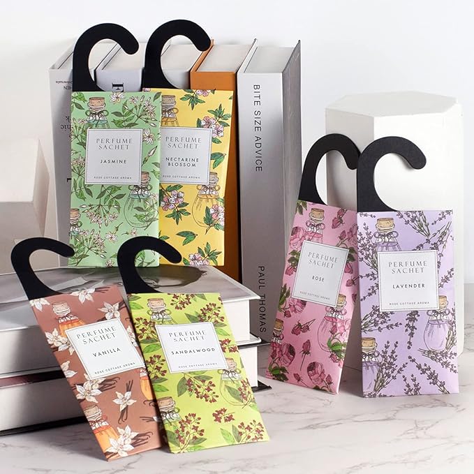 ROSE COTTAGE Large 12 Packs Rose Hanging Closet Deodorizer Air Freshener Long Lasting Scented Sachets Smell Goods for House