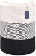 COMSE Extra Large Blanket Basket, Tall Woven Storage Basket, Nursery Hamper, 15.7”x 21.7”, Cotton Rope Laundry Hamper for Toys Clothes Towels, White/Gray/Black