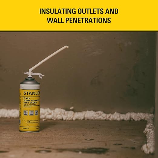 Stanley F993 Expanding Foam Sealant Spray – (12x12oz) Gaps & Cracks Filler, PestBlocker for Indoor/Outdoor Use – Paintable, Waterproof, Polyurethane Insulation Foam with Straw Applicator | 12 Pack