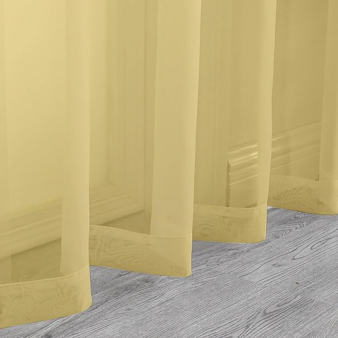 Chyhomenyc Yellow Sheer Curtains 72 Inch Length 2 Panels, Light Filtering Soft Airy Rod Pocket Voile Window Curtain Drapes for French Door Bedroom Living Room, Each 42Wx72L Inches