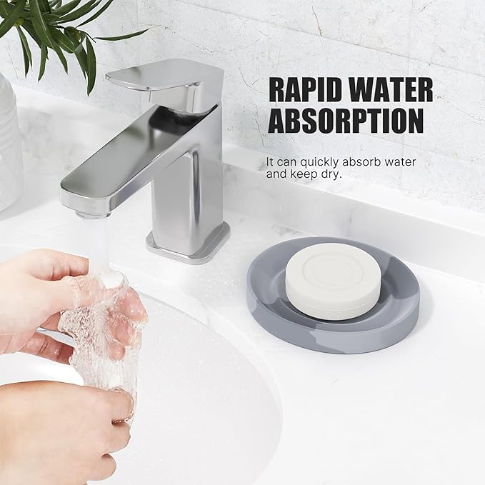Diatomite Soap Dish Holder, Water Absorbent Stone Soap Dish, Quick Dry Stone Soap Holder, Diatomaceous Earth Bath Tray for Hand Soap, Sponge Holder, Gray