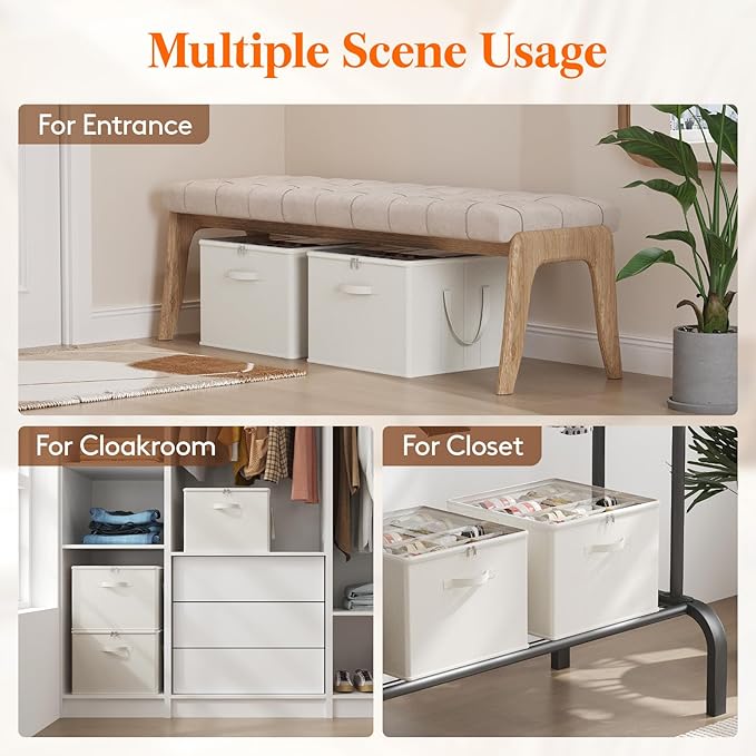 Lifewit Shoe Storage Organizer for Closet Fits 12-16 Pairs, Fabric Large Shoe Box Storage Container with Clear Cover, Foldable Bins Fit for Boots Heels Sneakers 17"(L) x 17"(W) x 12.5"(H) 2 Pack White