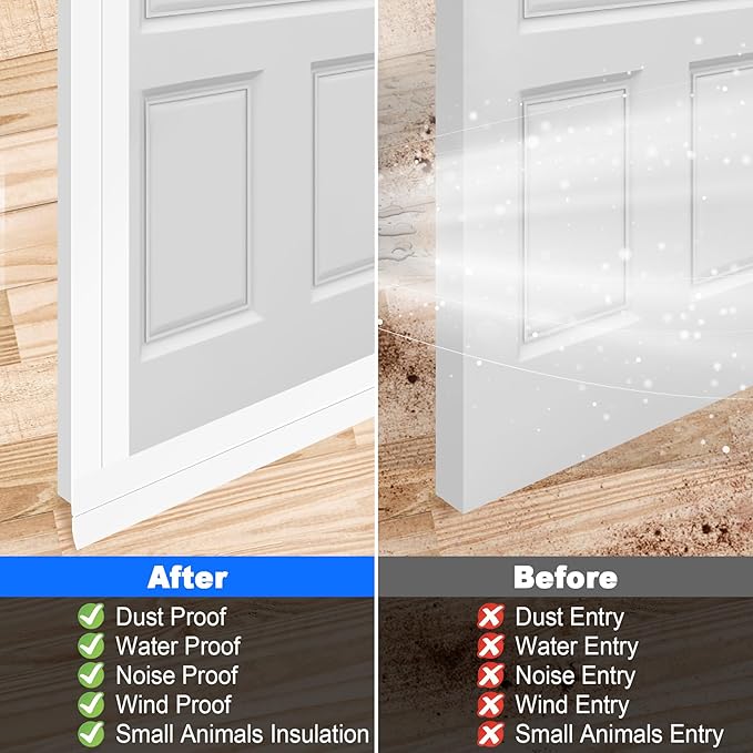 ToLanbbt Weather Stripping Silicone Door Seal Strip 1 in x 20 ft Door Draft Stopper Self Adhesive Door Draft Tape, Side & Bottom Gaps Insulation Strip for Glass Shower Door Sliding Door Window, White