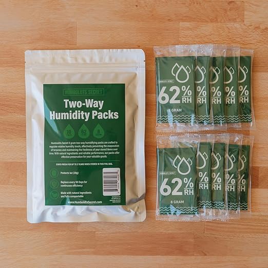 Humboldts Secret 62% Humidity Packs RH 2-Way | Moisture Absorber & Regulator for Small Containers | Relative Humidity Control Packets with Resealable Bag | 2 Way Humidity Control Packs | Pack of 10