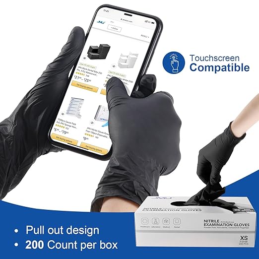 JMU Black Nitrile Disposable Gloves Large, 200 Count, 3.5 Mil, Latex Free Powder Free Medical Exam Gloves