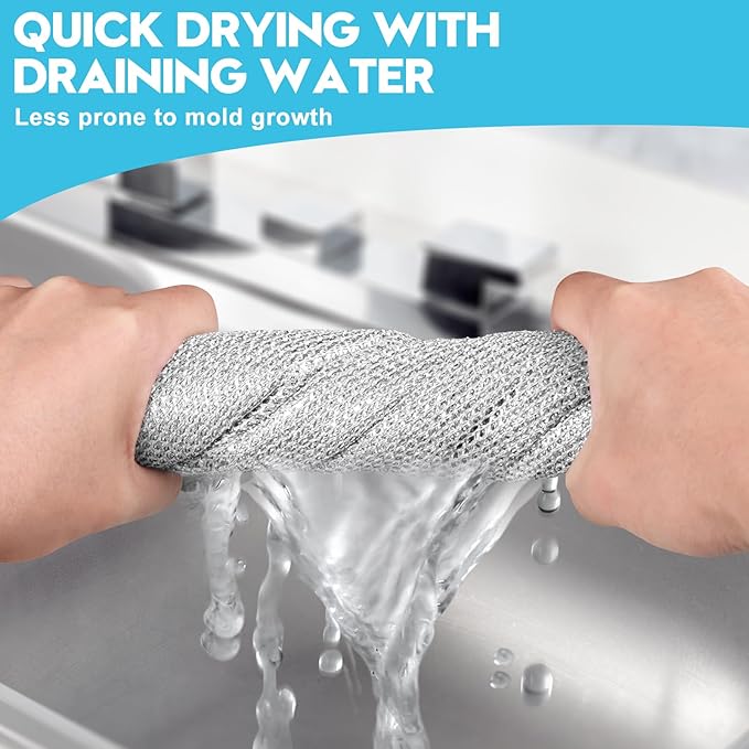 10 Pcs New Upgraded 3 Layers Non Scratch Wire Dishcloth, Multipurpose Wire Dishwashing Rags, Wet & Dry for Cookware, Sinks, Dishes, Stoves & Fireplaces 7.87“ x 7.87”