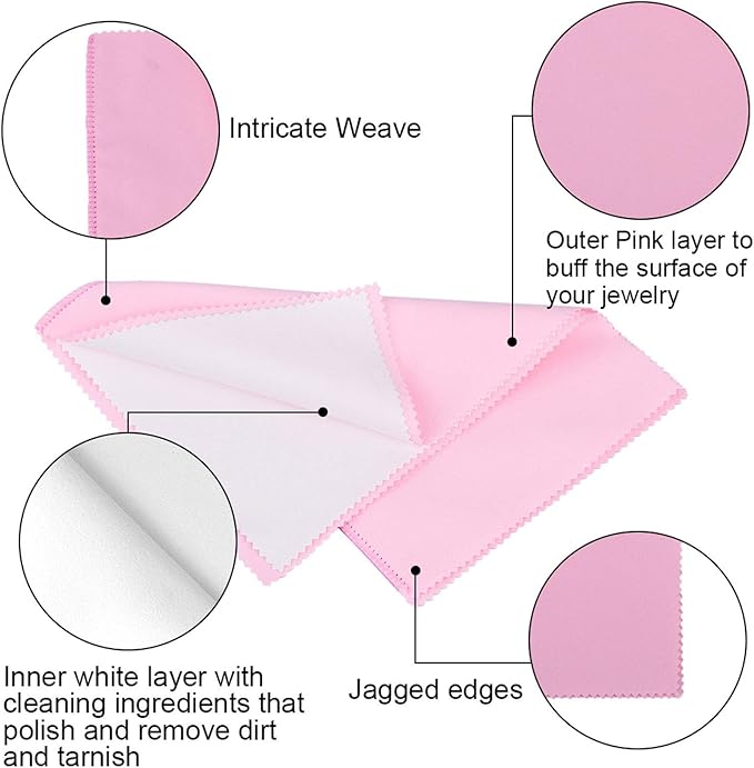 SEVENWELL Silver Polishing Cloth, Jewelry Cleaner Cloth for Sterling Silver Jewelry, Gold, Platinum, Silverware, Diamonds, Gemstones, Coins (Pink)