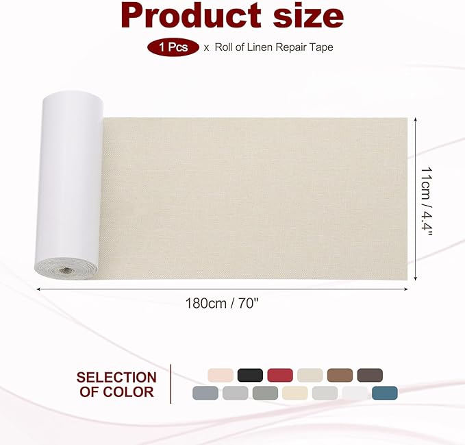PATIKIL 70x4.4 Inch Linen Repair Tape, Repair Fabric Patch Self Adhesive Couch Patch Line Repair Patch for Furniture Sofa Car Seats Office Chairs, Khaki