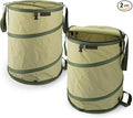YUDI & GARDEN 29 Gallon Hard Bottom Collapsible Trash Can｜Collapsible Garden Bag｜Camping Trash Can, Green 2-Pack for Collecting Weeds or Yard and Party Waste