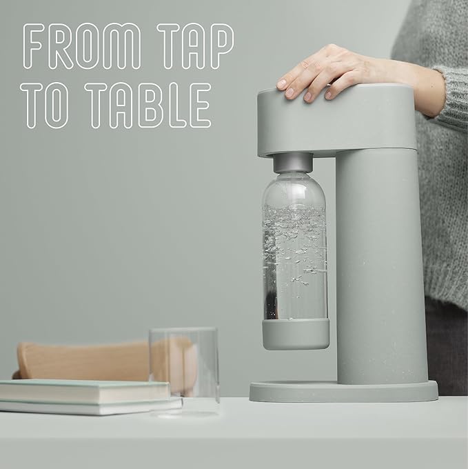 Mysoda Carbonating Bottles 2Pck 1L - Compatible with MySoda and any brands - Quick-Lock Reusable Bottles - Lid and Base Made of Wood Composite - BPA Free - Sage Green